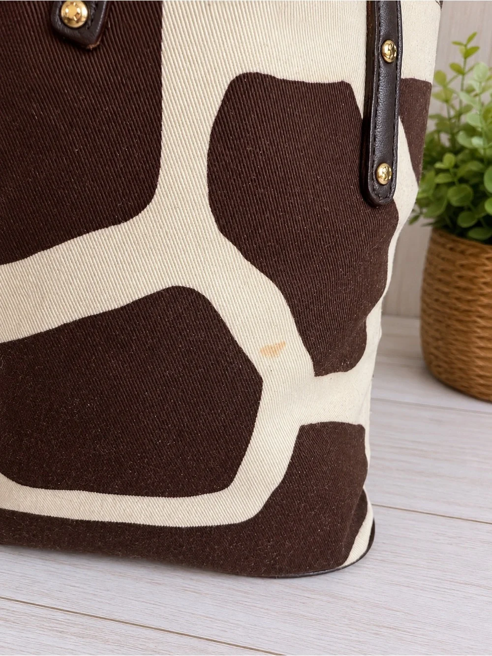 Kate Spade Capetown Isabel Small Tote Brown Cream Giraffe Print Canvas Leather